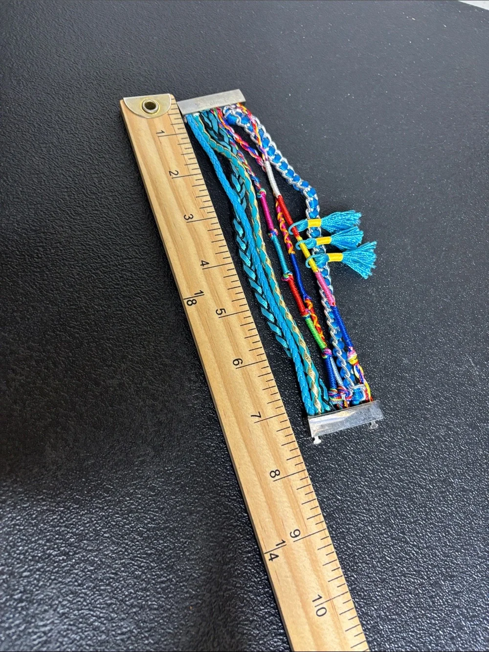 Boho Colorful Turquoise Multistrand Tassel Layered Bracelet